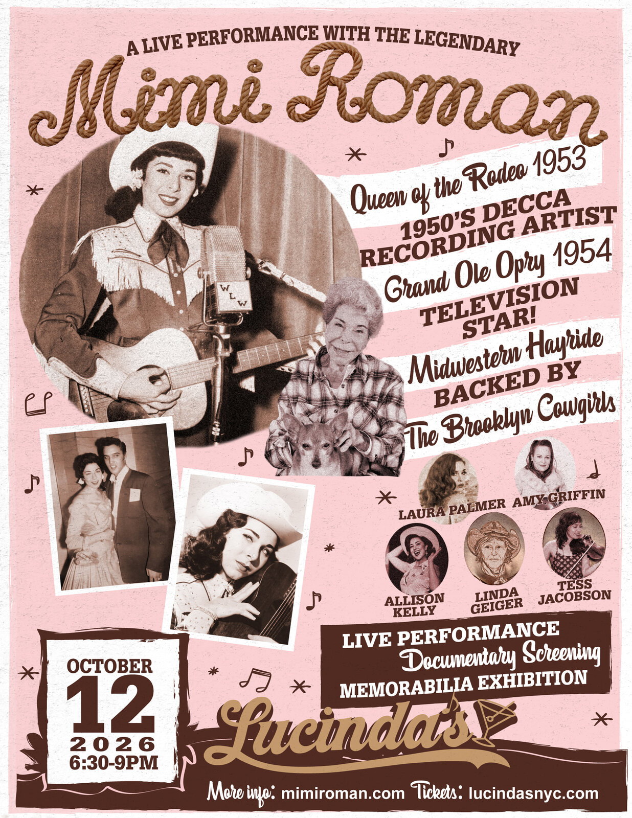 Mimi Roman and The Brooklyn Cowgirls live at Lucinda's on October 12, 2026.
